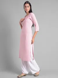 Stylish Pink Cotton Blend Self Pattern Stitched Kurta For Women-thumb1