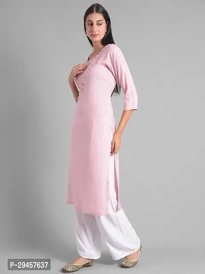 Stylish Pink Cotton Blend Self Pattern Stitched Kurta For Women-thumb2