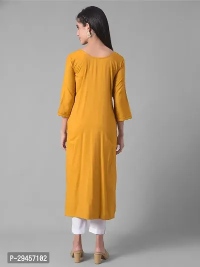 Stylish Yellow Cotton Blend Self Pattern Stitched Kurta For Women-thumb3