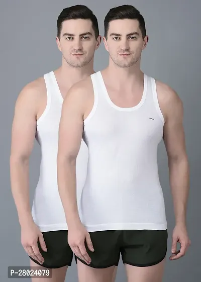 Stylish White Cotton Solid Vests For Men- Pack Of 2-thumb0