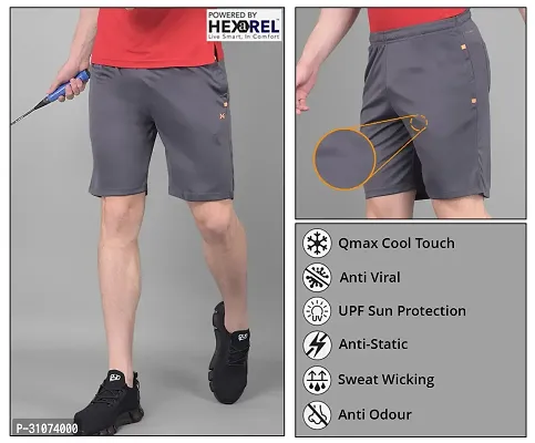 Stylish Grey Polyester Solid Sports Shorts For Men-thumb5