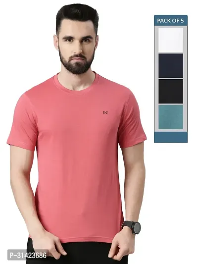 Reliable Multicoloured Cotton Solid Round Neck Tshirt For Men Pack Of 5-thumb0