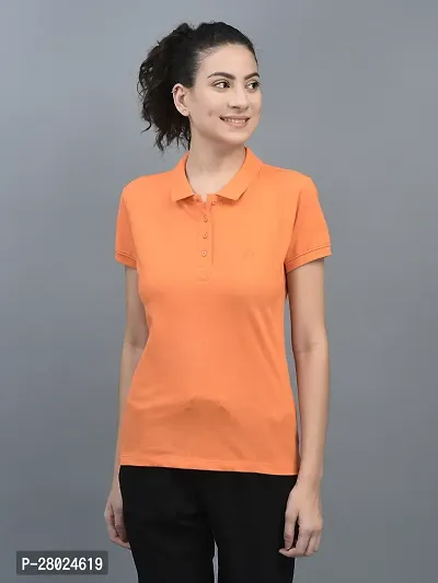 Elegant Cotton Solid Polo Neck T-Shirts For Women