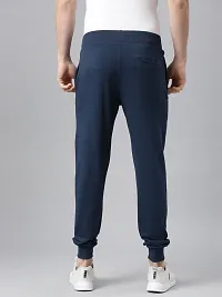 Stylish Navy Blue Cotton Solid Joggers For Men-thumb1