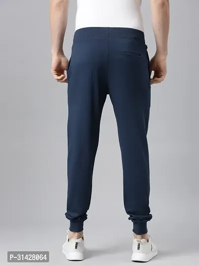 Stylish Navy Blue Cotton Solid Joggers For Men-thumb2