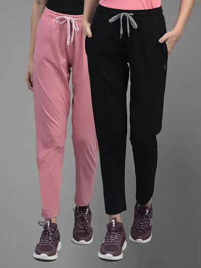 Elite Cotton Solid Track Pants For Women- Pack Of 2