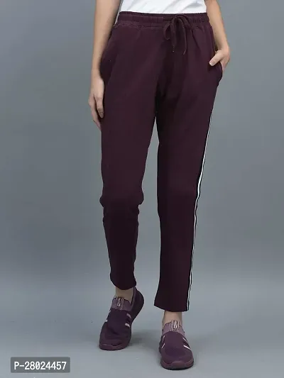 Elite Maroon Cotton Striped Track Pants For Women