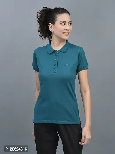 Elegant Cotton Solid Polo Neck T-Shirts For Women