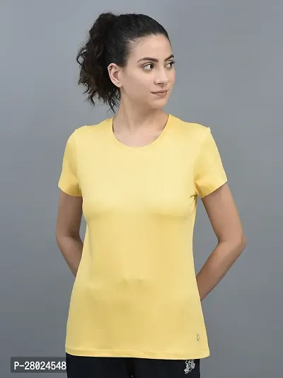 Elegant Cotton Blend Solid Round Neck T-Shirts For Women