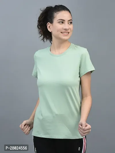 Elegant Cotton Blend Solid Round Neck T-Shirts For Women