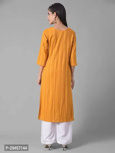 Stylish Yellow Cotton Blend Self Pattern Stitched Kurta For Women-thumb3