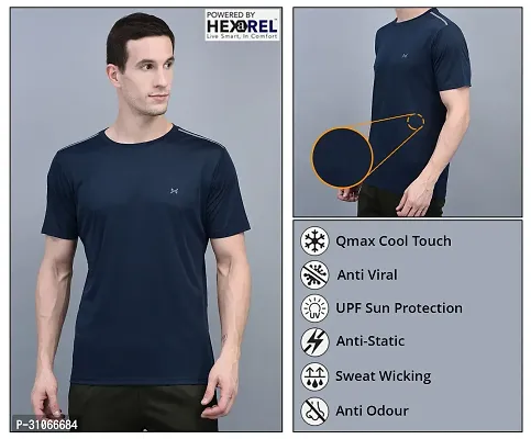 Stylish Blue Polyester Solid Regular Fit Sports Tee For Men-thumb5