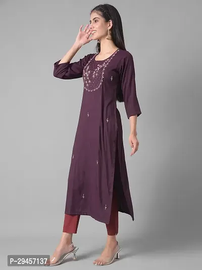 Stylish Purple Cotton Blend Self Pattern Stitched Kurta For Women-thumb2