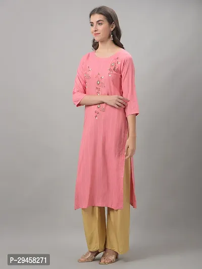 Stylish Pink Rayon Self Pattern Stitched Kurta For Women-thumb2