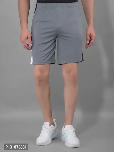 Stylish Grey Polyester Solid Sports Shorts For Men-thumb0