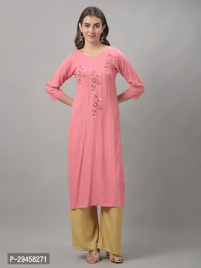 Stylish Pink Rayon Self Pattern Stitched Kurta For Women-thumb0