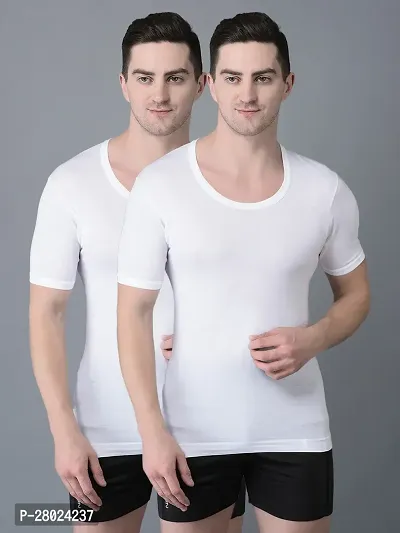 Stylish White Cotton Solid Vests For Men- Pack Of 2-thumb0