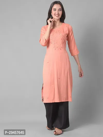 Stylish Peach Rayon Self Pattern Stitched Kurta For Women