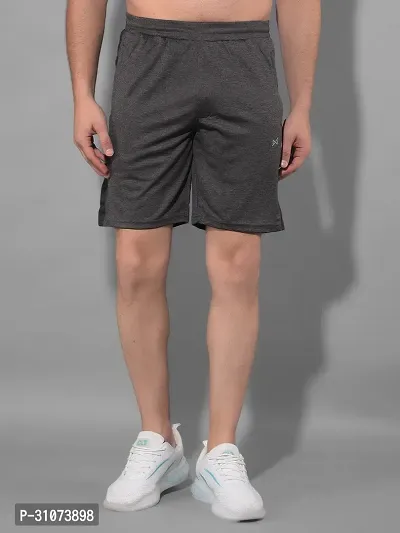 Stylish Grey Polyester Solid Sports Shorts For Men