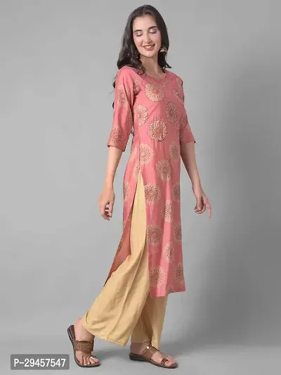 Stylish Pink Cotton Blend Self Pattern Stitched Kurta For Women-thumb2