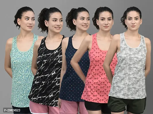 Elegant Cotton Printed Racer Back Top For Women-Pack Of 5