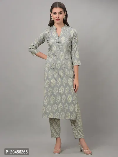 Beautiful A-Line Grey Self Pattern Cotton Blend Kurta Bottom Set For Women