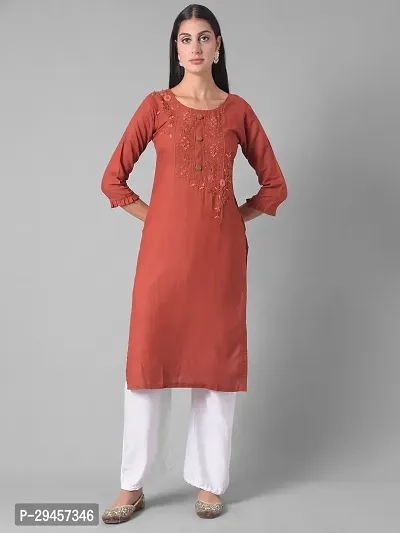 Stylish Rust Rayon Self Pattern Stitched Kurta For Women-thumb0