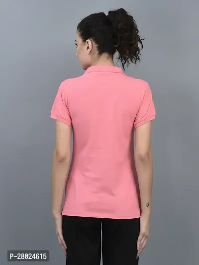 Elegant Cotton Solid Polo Neck T-Shirts For Women-thumb3