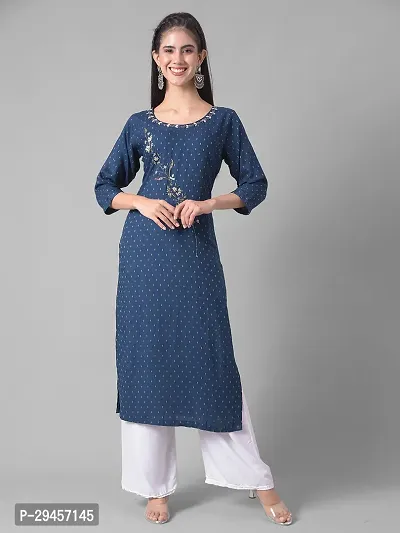 Stylish Blue Rayon Self Pattern Stitched Kurta For Women-thumb0