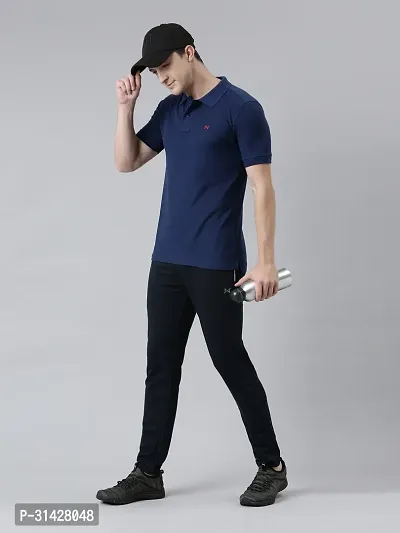 Stylish Navy Blue Cotton Solid Regular Track Pants For Men-thumb4