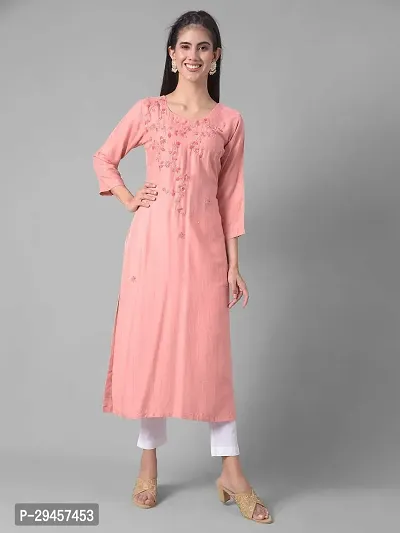 Stylish Pink Cotton Blend Self Pattern Stitched Kurta For Women