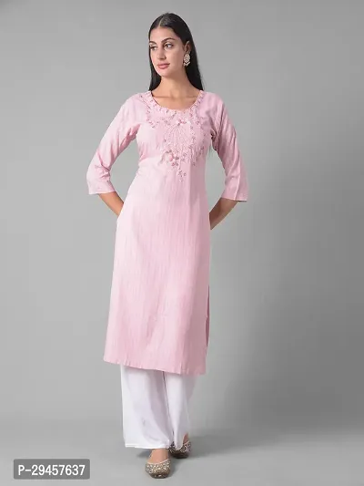 Stylish Pink Cotton Blend Self Pattern Stitched Kurta For Women