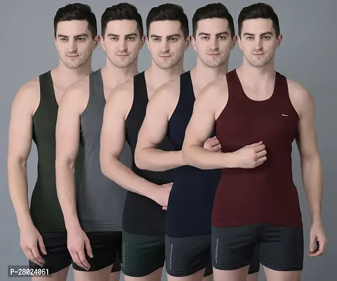 Stylish Cotton Solid Vests For Men- Pack Of 5