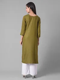 Stylish Olive Rayon Self Pattern Stitched Kurta For Women-thumb2