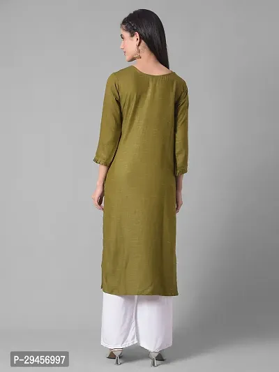 Stylish Olive Rayon Self Pattern Stitched Kurta For Women-thumb3