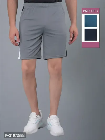 Stylish Multicoloured Polyester Solid Sports Shorts For Men Pack Of 3