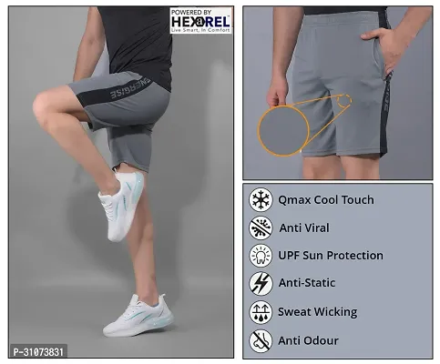 Stylish Grey Polyester Solid Sports Shorts For Men-thumb5