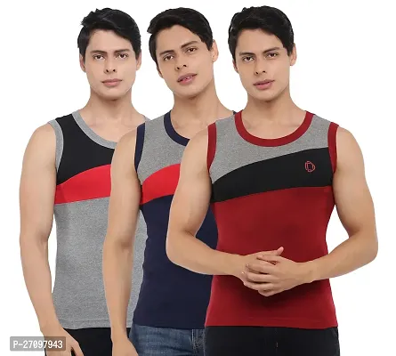 Stylish Solid Combed Cotton Racerback Styled Gym Vest Pack Of 3-thumb0