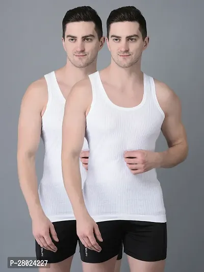 Stylish White Cotton Solid Vests For Men- Pack Of 2-thumb0