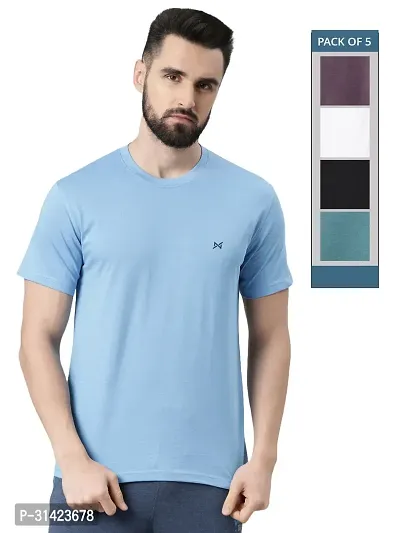 Reliable Multicoloured Cotton Solid Round Neck Tshirt For Men Pack Of 5-thumb0