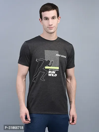 Stylish Grey Polyester Solid Regular Fit Sports Tee For Men