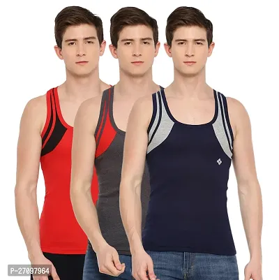 Stylish Solid Combed Cotton Racerback Styled Gym Vest Pack Of 3-thumb0