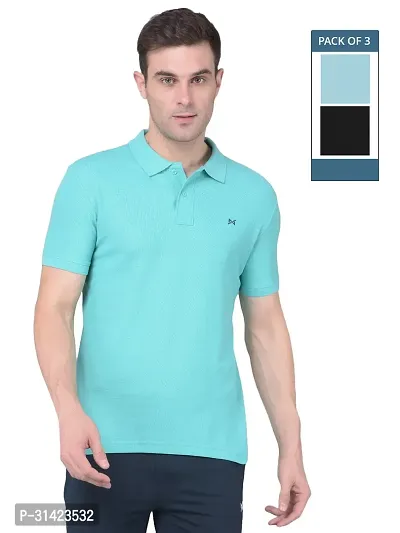 Reliable Multicoloured Cotton Solid Polos For Men Pack Of 3