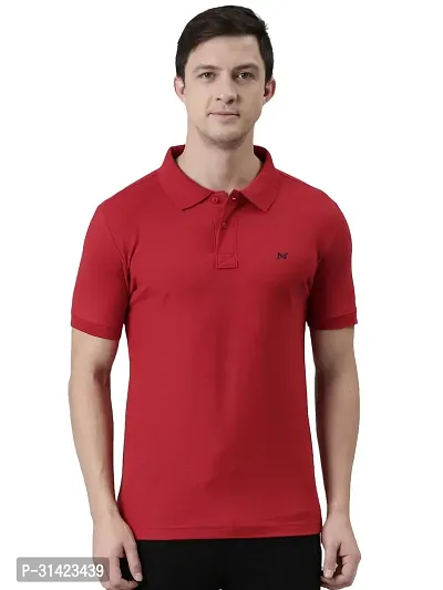 Reliable Red Cotton Solid Polos For Men