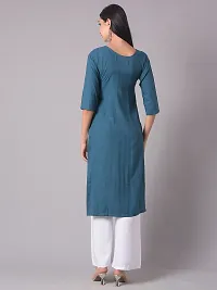 Stylish Blue Cotton Blend Self Pattern Stitched Kurta For Women-thumb2