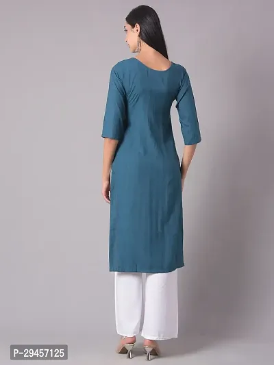 Stylish Blue Cotton Blend Self Pattern Stitched Kurta For Women-thumb3