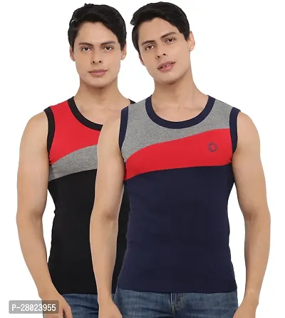 Stylish Cotton Colourblocked Vests For Men- Pack Of 2-thumb0