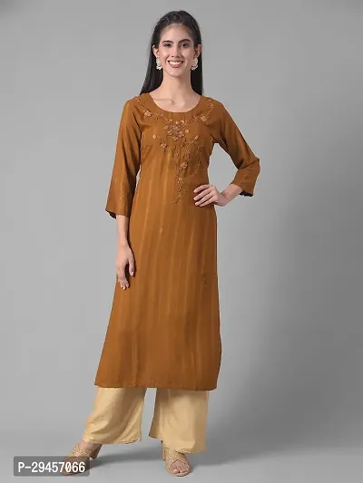 Stylish Mustard Cotton Blend Self Pattern Stitched Kurta For Women