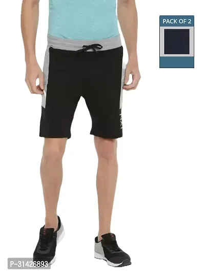 Stylish Multicoloured Cotton Solid Regular Shorts For Men Pack Of 2