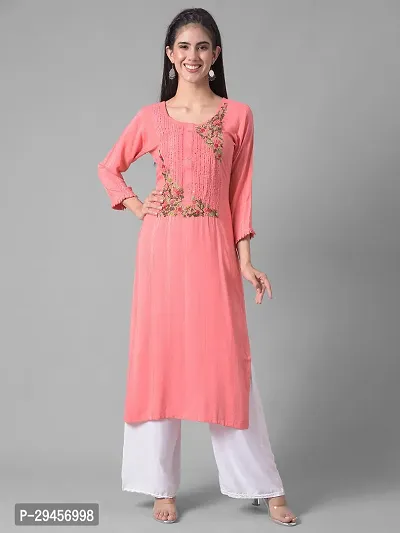 Stylish Pink Rayon Self Pattern Stitched Kurta For Women-thumb0